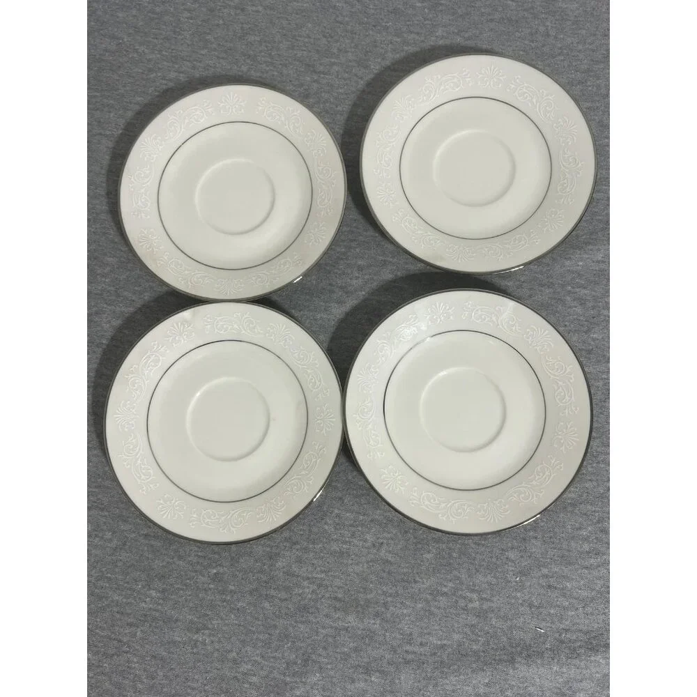 Vintage Noritake Ivory China Marseille 7550 Saucers Set of 4 Floral Trim Silver